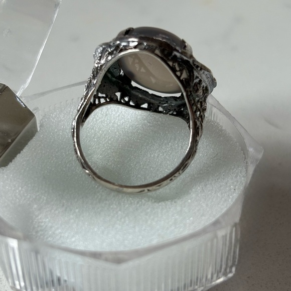 Antique Edwardian Sterling Moonstone & Quartz Cocktail Ring Set - Picture 3 of 5